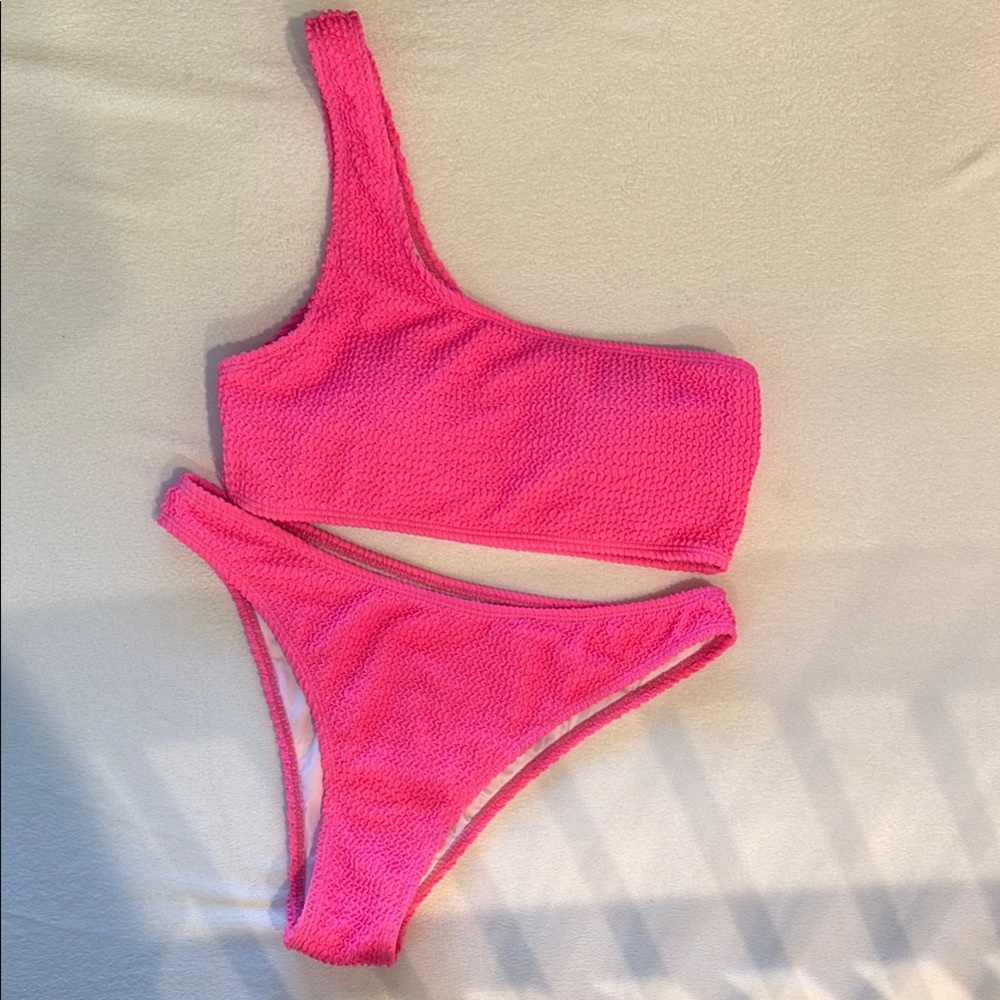 Pink One-Shoulder Bikini Set